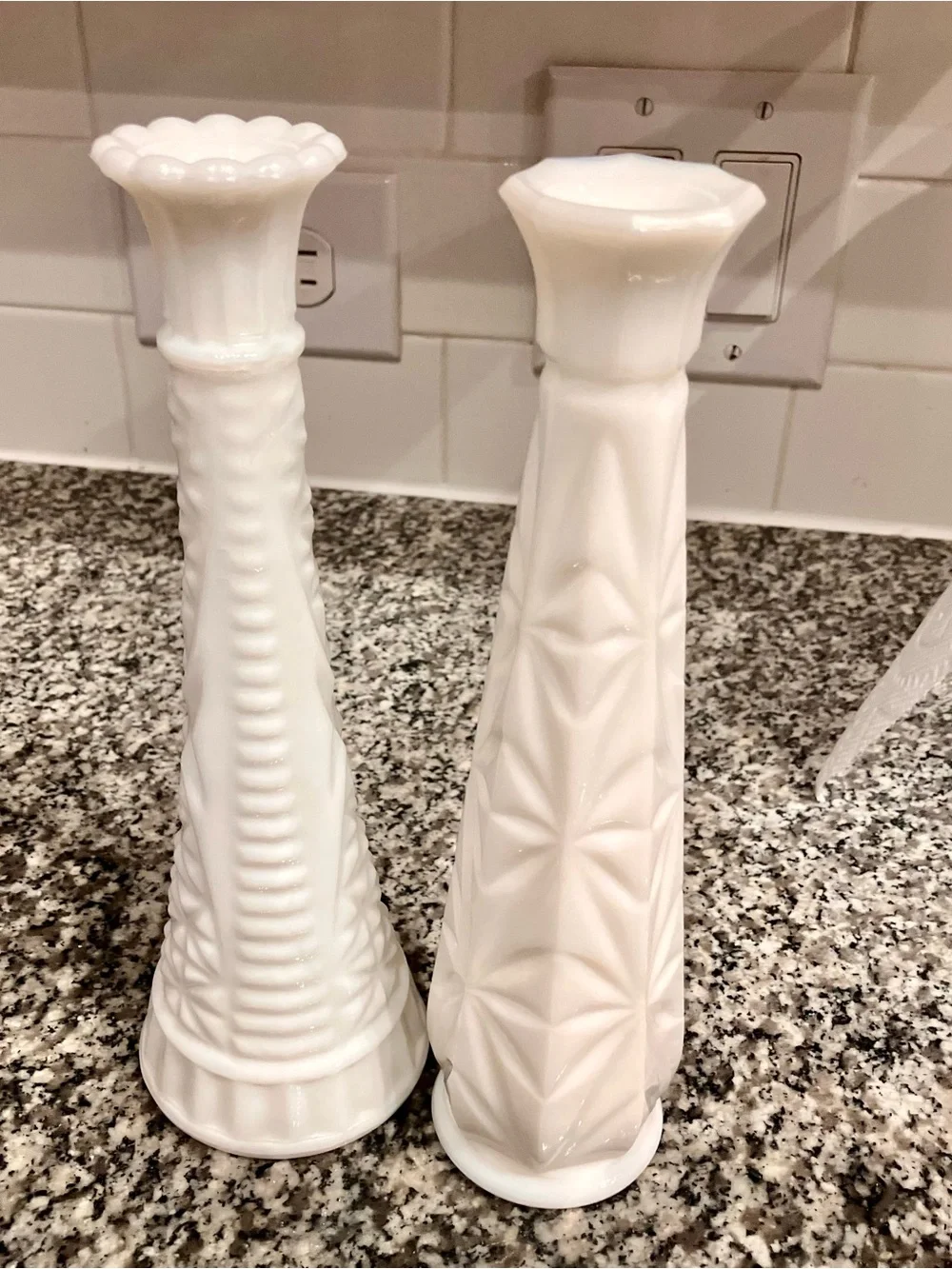 2 White Milk Glass Bud Vases Classic Home Accent